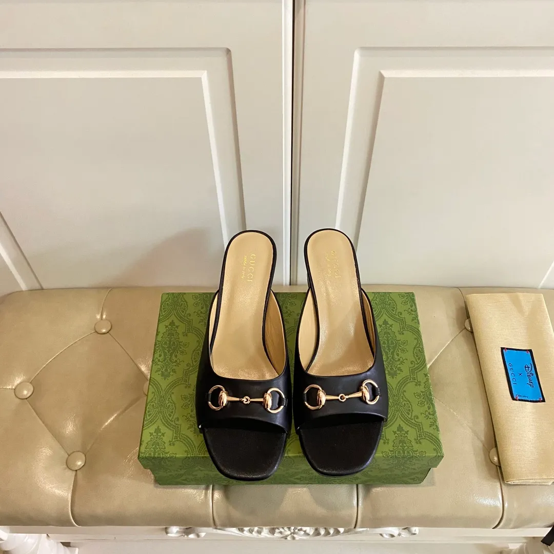👟👟Ex-factory price 440👟👟, Gucci classic slippers, cowhide surface, sheepskin lining, 5cm heel, size 35-42 (custom-made sizes 43 and 44 are non-refundable)